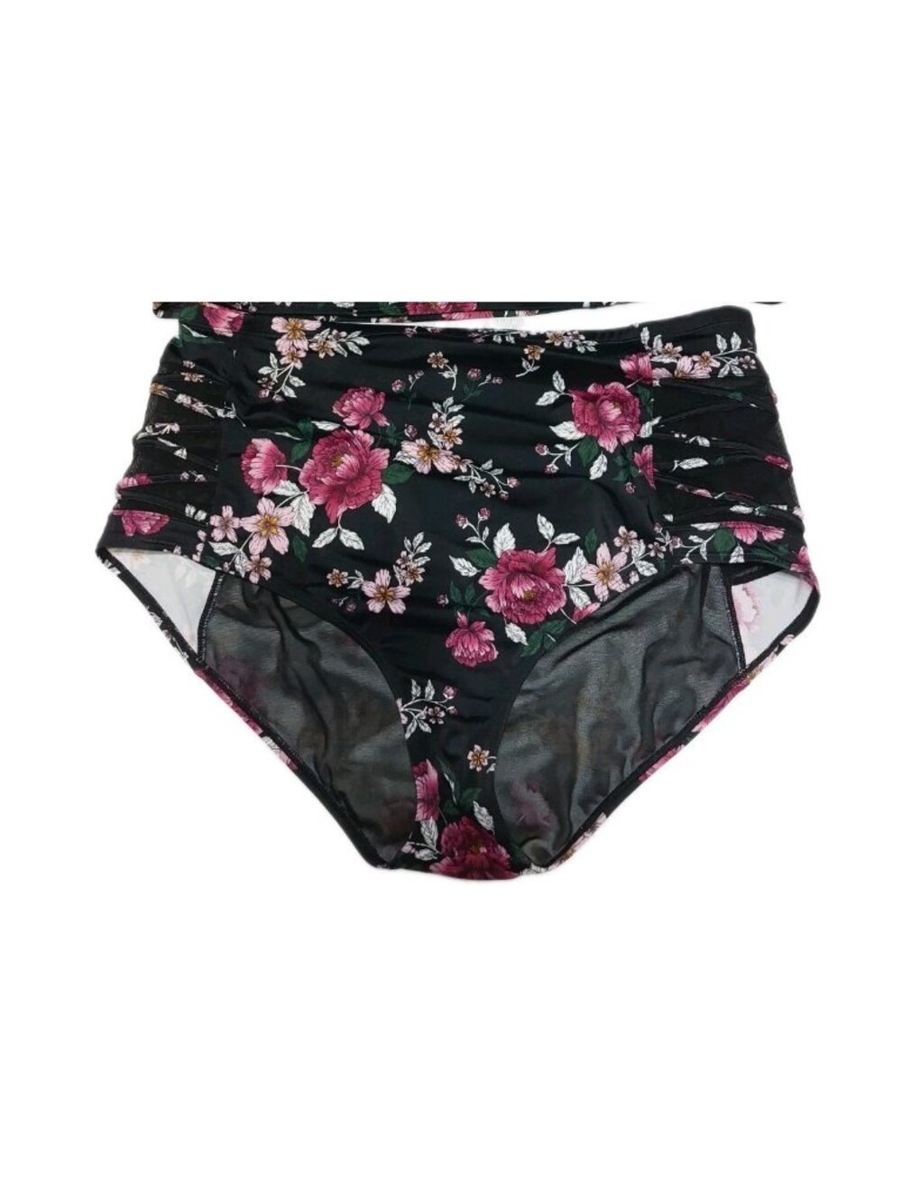 Torrid Swim Bottom Size 3 3X Black Floral High Rise Ruched Mesh